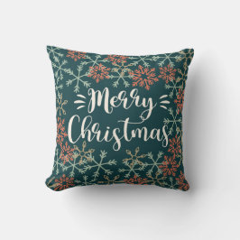 Colorful Snowflakes Merry Kersttypografie Kussen