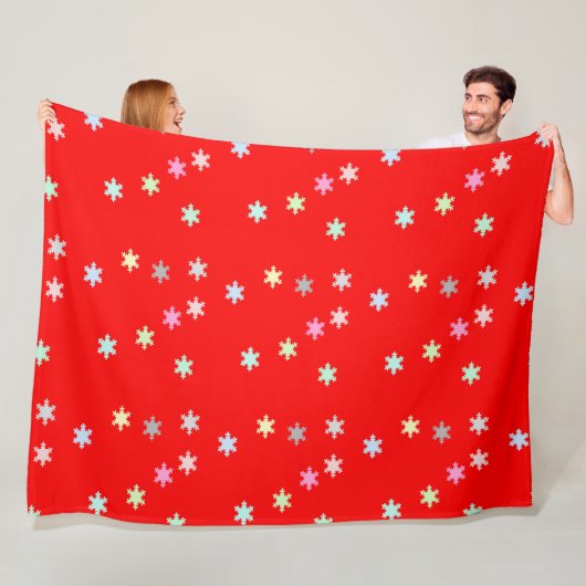 Colorful Snowflakes Red Blanket Fleece Deken (In situ)