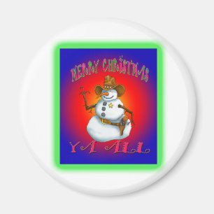 Colorful Snowman design western Howdy Magneet