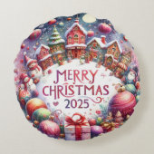Colorful Snowman & Ornaments Christmas Pillow Rond Kussen (Achterkant)