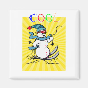 Colorful Snowman Skiing   grappige snowman   ski Magneet
