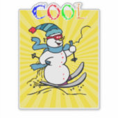 Colorful Snowman Skiing | grappige snowman | ski Sticker (Voorkant)