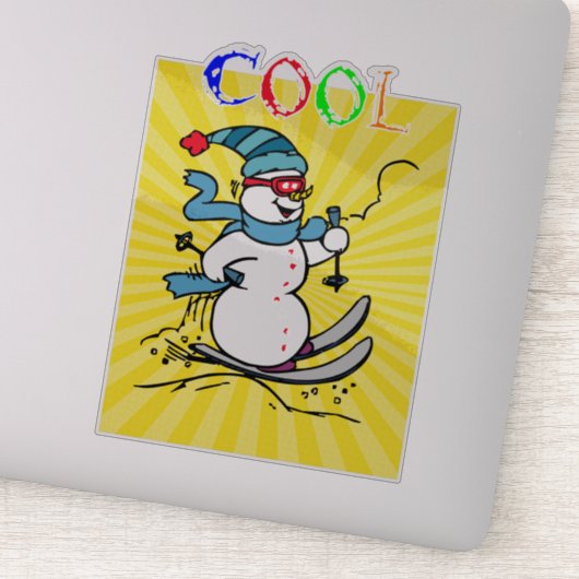 Colorful Snowman Skiing | grappige snowman | ski Sticker (Detail)