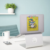 Colorful Snowman Skiing | grappige snowman | ski Sticker (Laptop op bureau)