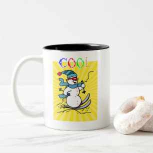 Colorful Snowman Skiing grappige snowman ski Tweekleurige Koffiemok