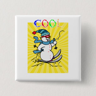 Colorful Snowman Skiing   grappige snowman   ski Vierkante Button 5,1 Cm
