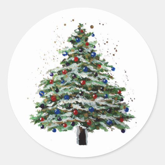 Colorful Snowy-kerstboom Ronde Sticker (Voorkant)