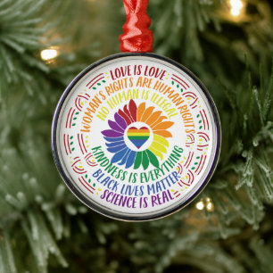 Colorful Social Justice Flower Word Art Metalen Ornament