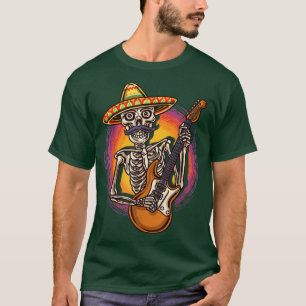 Colorful Sombrero Skeleton Guitar Player Rockstar T-shirt