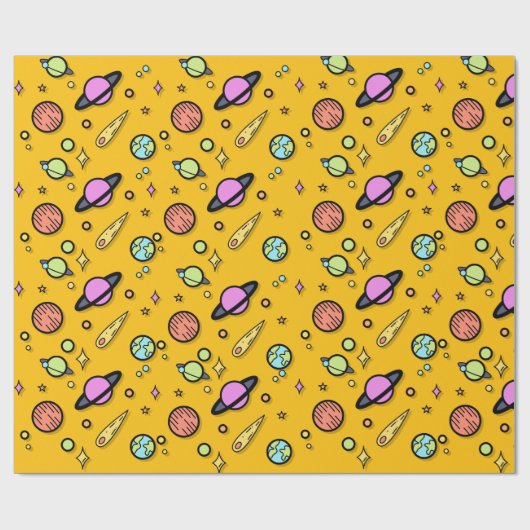 Colorful Space Doodle Wrapping Paper Cadeaupapier (Vlak)