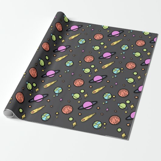 Colorful Space Doodle Wrapping Paper Cadeaupapier (Uitgerold)