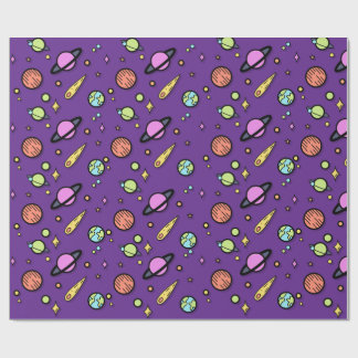 Colorful Space Doodle Wrapping Paper | Planets Cadeaupapier