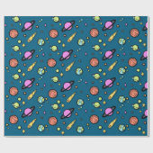 Colorful Space Doodle Wrapping Paper | Planets Cadeaupapier (Vlak)