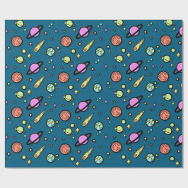 Colorful Space Doodle Wrapping Paper | Planets Cadeaupapier