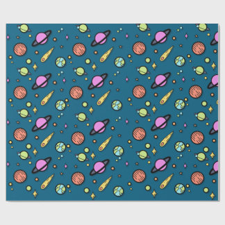 Colorful Space Doodle Wrapping Paper | Planets Cadeaupapier