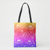 Colorful Spaceship Patroon Tote Bag (Voorkant)