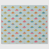 Colorful Spaceship Wrapping Paper Cadeaupapier (Vlak)