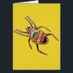 Colorful Spider verjaardagskunst<br><div class="desc">Colorful en helder,  dit is een handgetekende illustratie van een spinverjaardagskaart van de kunstenaar Sacha Grossel. Deze heldere en heuparachnide is arty,  tribaal en aardig schattig. Het bevindt zich op een mosterdgele achtergrond. De achtergrond- en verjaardagsgroet kan naar uw smaak worden aangepast.</div>