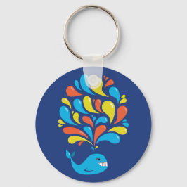 Colorful Splash Blue Happy Cartoon Whale Sleutelhanger