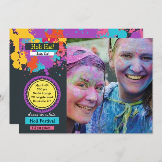 Colorful Splash Photo Holi Festival Kaart (Voorkant / Achterkant)