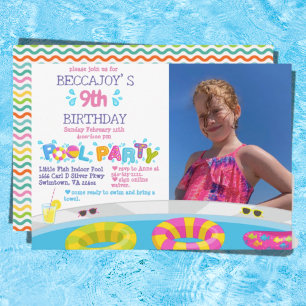Colorful Splash Pool Birthday Foto Kaart