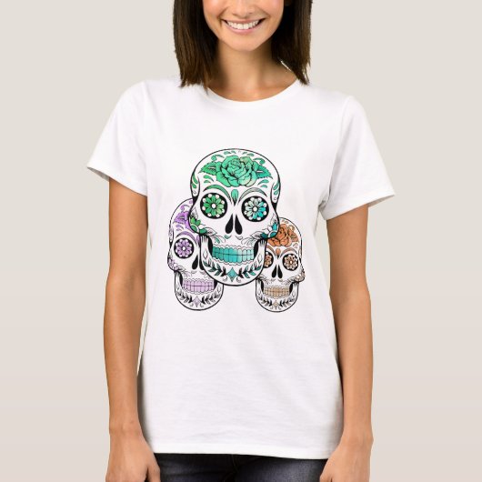 Colorful Spooky Sugar Skulls Halloween T-shirt (Voorkant)