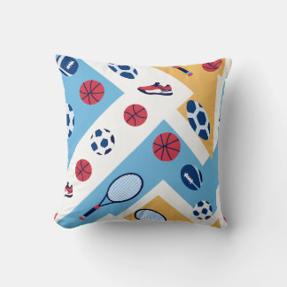 Colorful Sports Pattern – Balls, Rackets & Sneaker Kussen