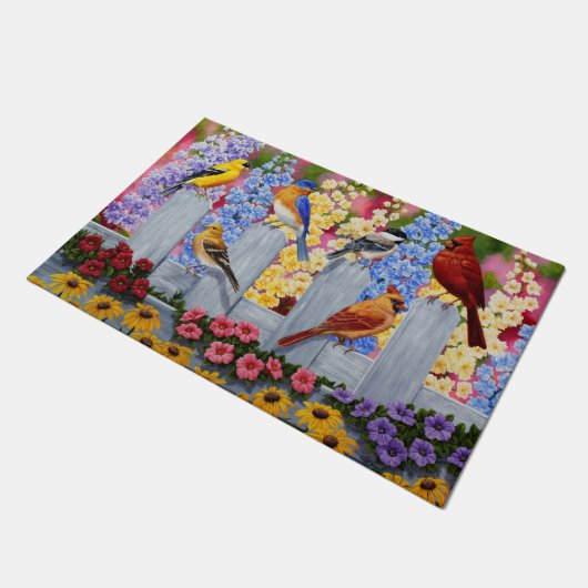Colorful Spring Birds Garden Party Deurmat (Schuin)