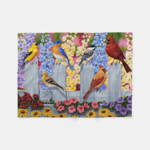 Colorful Spring Birds Garden Party Fleece Deken