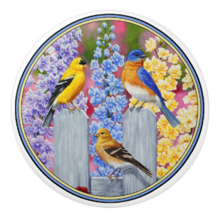 Colorful Spring Birds Garden Party Keramische Knop