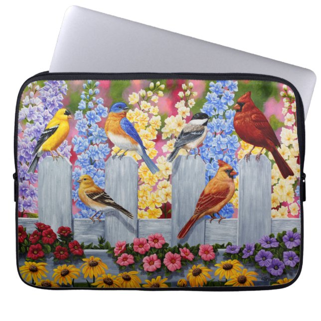 Colorful Spring Birds Garden Party Laptop Sleeve (Voorkant)