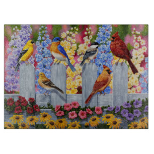 Colorful Spring Birds Garden Party Snijplank