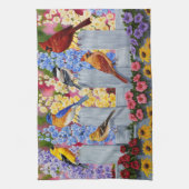 Colorful Spring Birds Garden Party Theedoek (Verticaal)