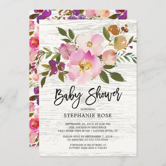 Colorful Spring Bouquet Baby shower Invitation Kaart (Voorkant / Achterkant)