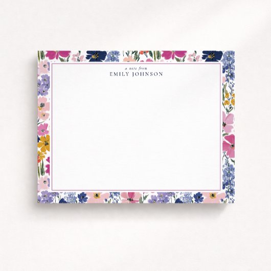 Colorful Spring Floral Border Note Card Kaart
