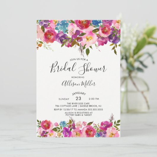 Colorful Spring Floral Bridal Shower Uitnodiging (Staand voorkant)