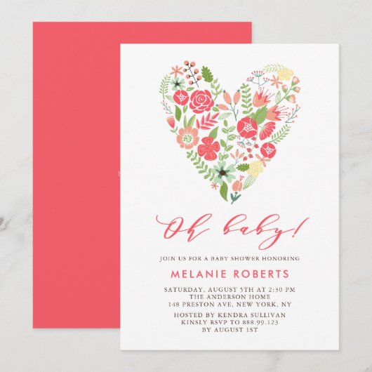 Colorful Spring Floral Heart Cluster Baby shower Kaart (Voorkant / Achterkant)