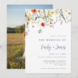 Colorful Spring Floral Watercolor Photo Wedding Kaart