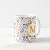 Colorful Spring Flower Watercolor Pattern Monogram Koffiemok (Voorkant rechts)