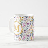 Colorful Spring Flower Watercolor Pattern Monogram Koffiemok (Voorkant links)