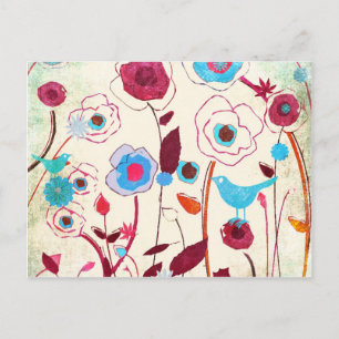 Colorful Spring Flowers Birds Mulberry Blue Oranje Briefkaart