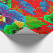 Colorful Spring Flowers Design Red Background Cadeaupapier (Hoek)