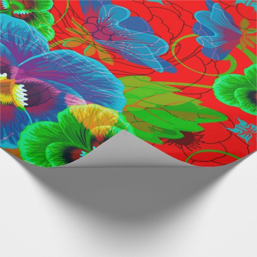 Colorful Spring Flowers Design Red Background Cadeaupapier (Hoek)