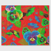 Colorful Spring Flowers Design Red Background Cadeaupapier (Vlak)
