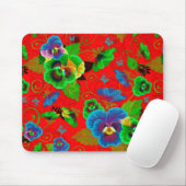 Colorful Spring Flowers Design Red Background Muismat (Met muis)