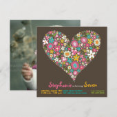 Colorful Spring Flowers Heart Love Birthday Invite Kaart (Voorkant / Achterkant)