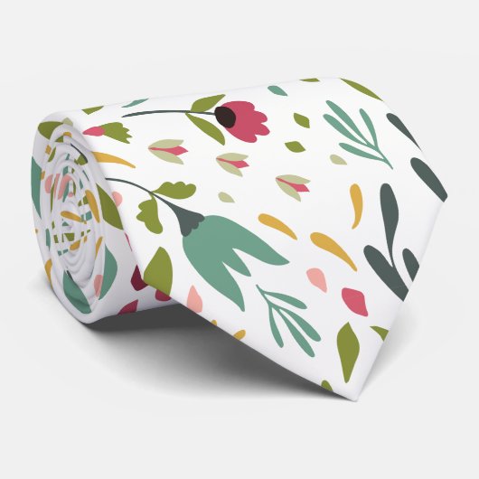 Colorful Spring Flowers & Leafs Pattern Stropdas (Opgerold)