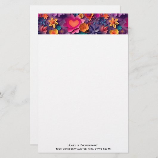 Colorful Spring Flowers Patroon Briefpapier (Voorkant / Achterkant)