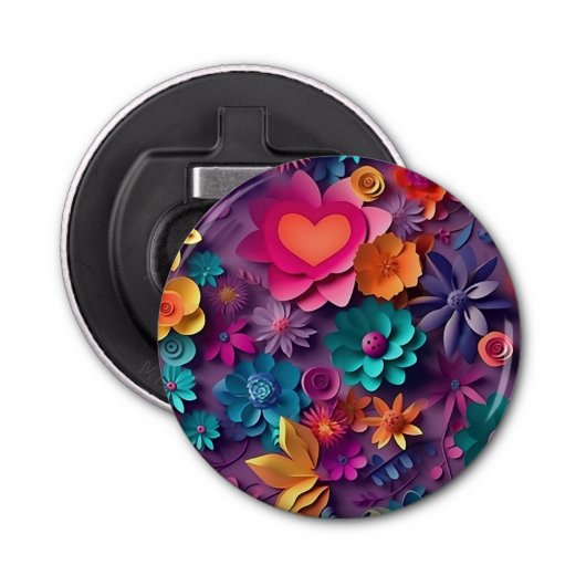 Colorful Spring Flowers Patroon Button Flesopener (Voorkant)