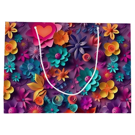 Colorful Spring Flowers Patroon Groot Cadeauzakje (Achterkant)